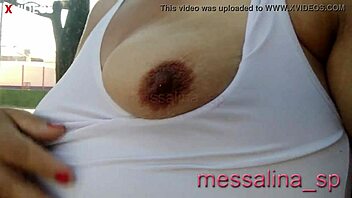 messalina, the married woman, flashes her natural tits to drivers on the street in brazil