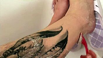 Foot fetish hairy legs shaving in shower