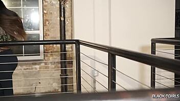 Black tgirl masturbates in stockings and lingerie