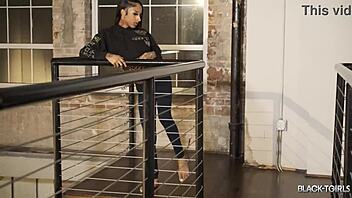 Black tgirl masturbates in stockings and lingerie