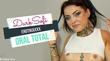 Can you handle watching tattooed brunette Dark Sofi suck the director's thick cock and get a facial cumshot?