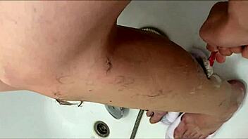 Foot fetish hairy legs shaving in shower