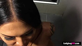 Pov hands-free blowjob from busty Asian ladyboy