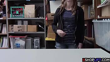 This tighty teen got caught shoplifting and ended up getting fucked by the security guard at the office