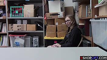This tighty teen got caught shoplifting and ended up getting fucked by the security guard at the office