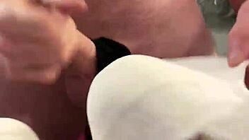 creamy cumshot lands on padded bra during wanking session