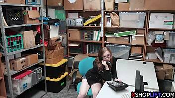 This tighty teen got caught shoplifting and ended up getting fucked by the security guard at the office