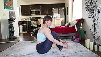 In this yoga lesson, the instructor guides a mature european woman through poses focusing on flexibility and balance.