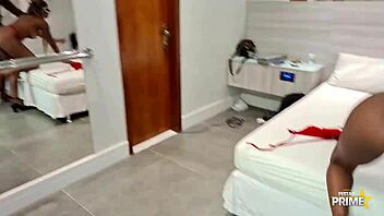 Big Cock Deepthroats Hot Brunette's Shaved Pussy!