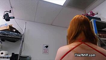 curvy thief slips into stolen lingerie and gets fucked hard at the office