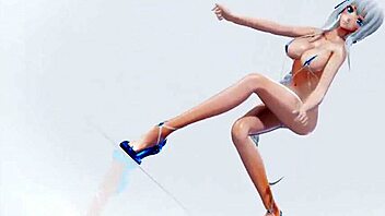 MMD R18 sea breeze: 2D character in a micro bikini strikes a cute pose