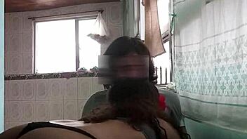 The petite latina brunette gets fucked on the chair, her big tits bouncing wildly