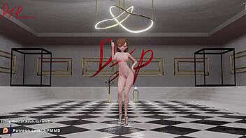 Teasing anime girl with short hair gets double penetrated in MMD