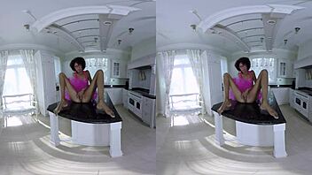 Chocolate girl spreadin’ wide for ya in VR, oops!