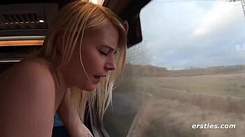 Sensual lesbian muff diving and cunilingus in public