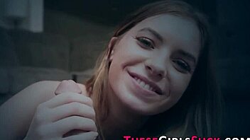 young teen 18+ eagerly sucks big cock in pov, getting handjob and blowjob before massive cumshot all over her face.