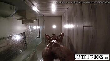 Jezebelle Bond Feels Aroused Masturbating In The Bath, Showing Big Tits And Wet Pussy