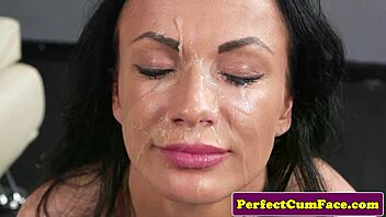 British Glamcore Babe Gets Facial Cumshot In Stockings