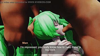 Miku's casting couch blowjob with voyeur on sofa