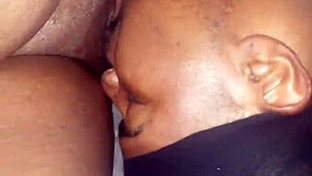 ebony bitch eats pussy cum