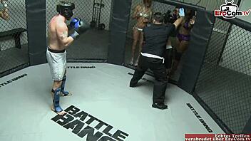 Tattooed brunette gets back cumshot