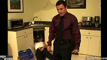 Gay office workers indulge in anal sex and blowjobs