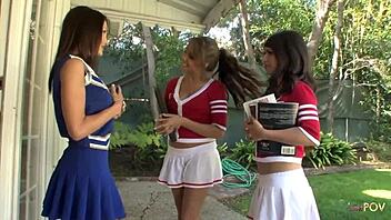 These fake-boobed lesbian cheerleaders are licking and fingering each other in a wild threesome, aren't they?