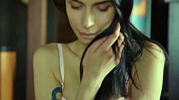 hot brunette makes her big natural tits bounce as she masturbates