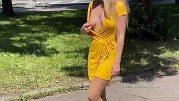 Naked woman walks freely in public with no underwear