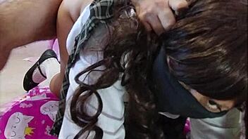 Hijastra's amateur video features a schoolgirl spitroast