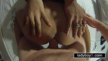 Big tits ladyboy gives sloppy blowjob then handcuffed anal doggy