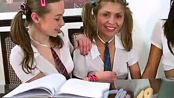 Ellie's friend gets naughty during homework with her and her girlfriends