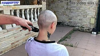 Behind the scenes of a music video featuring Lisa Fox and her shaved head