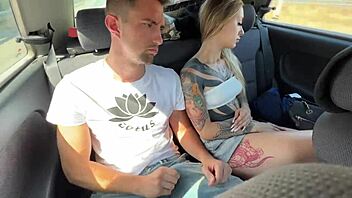 wake up blonde girl for risky blowjob in the car