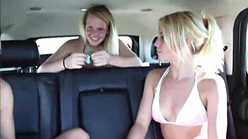hey, topless teen lil kelly and her blonde friend tease pussies in car!
