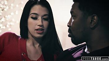 Big dick and natural tits in interracial taboo scene