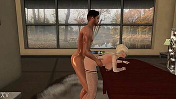 Cute girl with big tits gets naughty on a desk