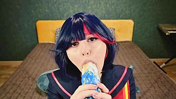 Ryuko Matoi gets bent over by naked teacher, taking it in all holes until anal creampie from POV.