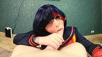 Ryuko Matoi gets bent over by naked teacher, taking it in all holes until anal creampie from POV.