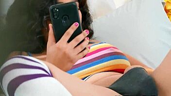 Chubby woman with big tits rides monster cock in missionary.