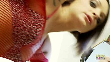 A hairless brunette MILF from behind gives a big cock a blowjob and gets impaled