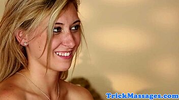 Horny masseuse gives a deepthroat blowjob in the massage room