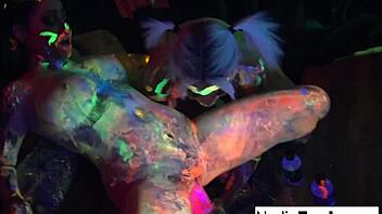 NADIA WHITE and OPELIA with the COLORFUL COCK