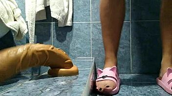 Shemale slams 12-inch giant dildo hard