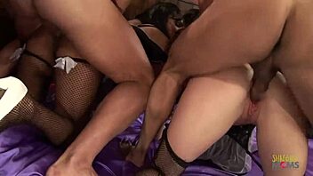 Hey bosses, wanna reward the big-titted brunette maid with a wild threesome tonight?