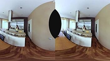 Anal breakfast with a brunette's shaved pussy bent over for creampie.