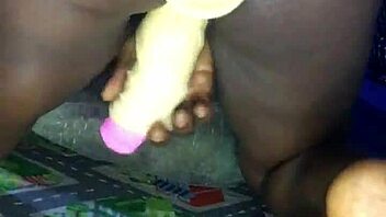 Pussy fingering plus dildo double penetration action.