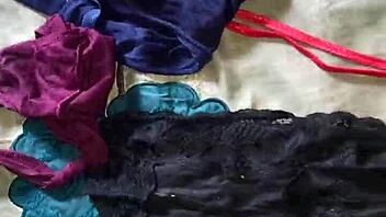 Licking and sniffing stained panty of grandmother
