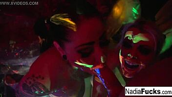 NADIA WHITE and OPELIA with the COLORFUL COCK