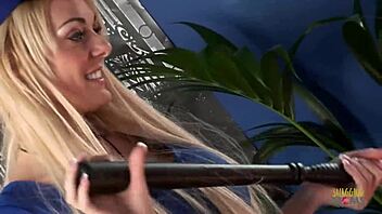 Blonde boss bends over and masturbates while getting fucked by boss in police raid